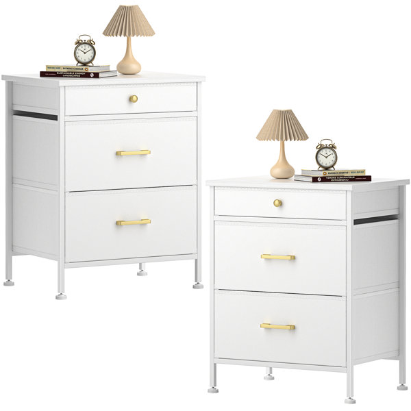 Ebern Designs Tineka Nightstand, Small Dresser, End Table with 3 Fabric Drawers for Bedroom